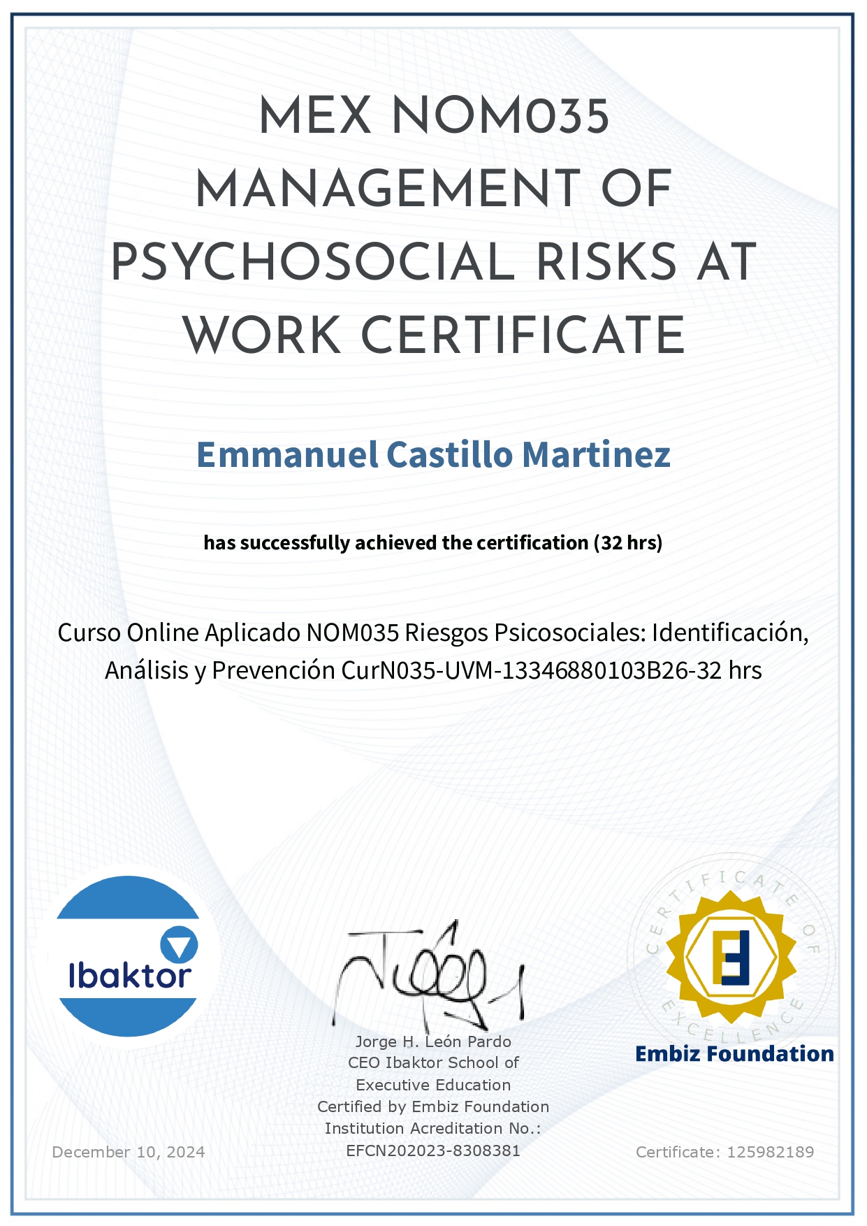 Certificado Ibaktor — NOM-035