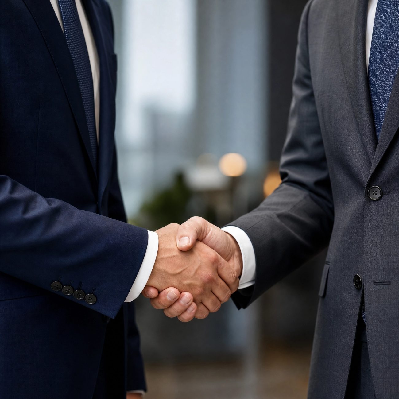 Apretón de manos profesional entre dos ejecutivos en oficina